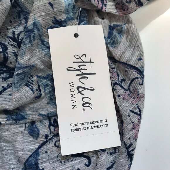 NWT Style & Co. Womens Floral Henley Shirt Size 0X blue pink grey - Picture 7 of 8
